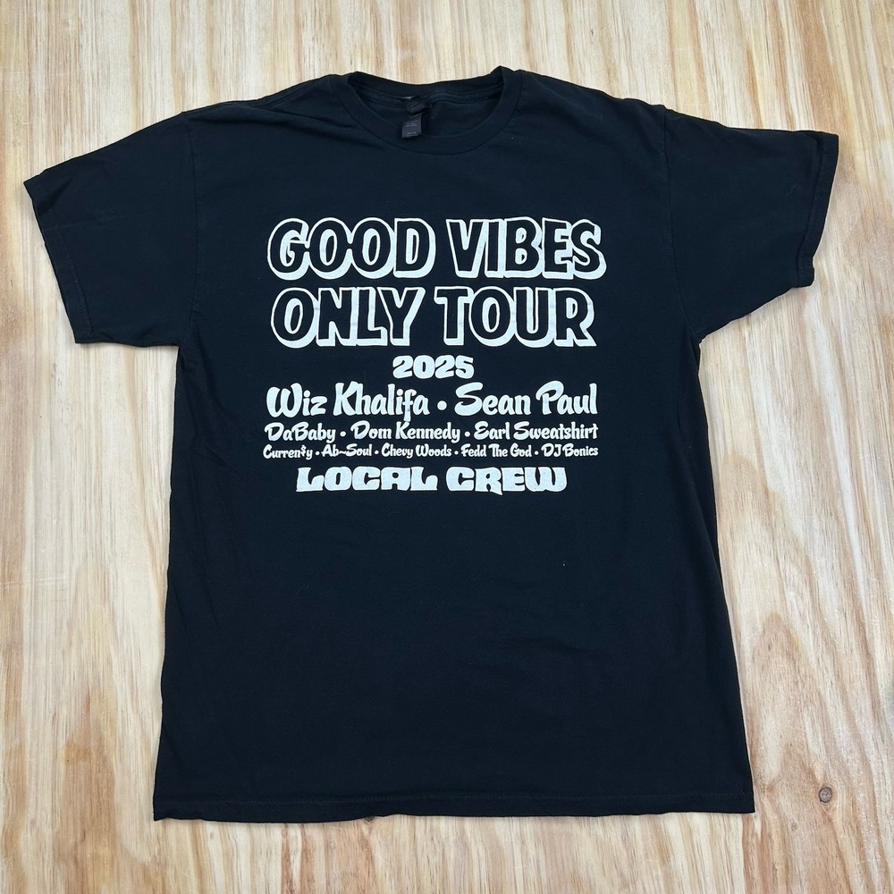 Good Vibes Only Tour Local Crew T Shirt Black L Short Sleeve Wiz Paul‎ Da Baby